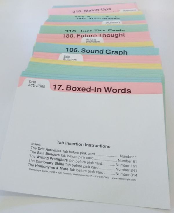 A picture showing some of the individual cards from Spelling Power's Activity Task Cards