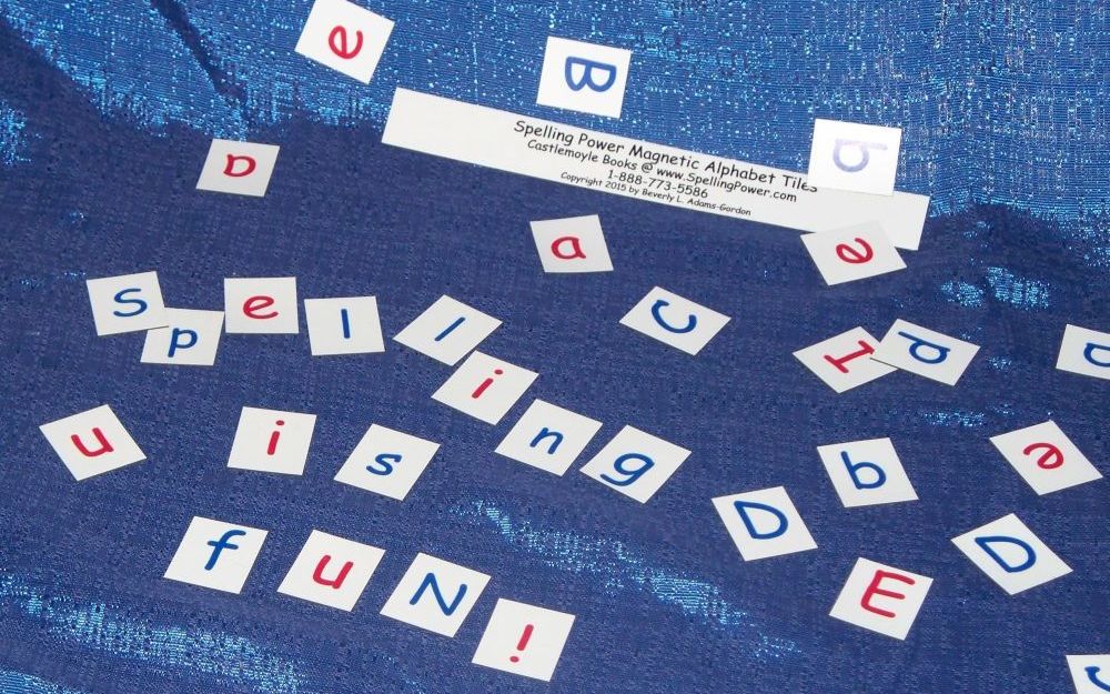 Spelling Power Magnetic Tiles have red vowels and blue consonants